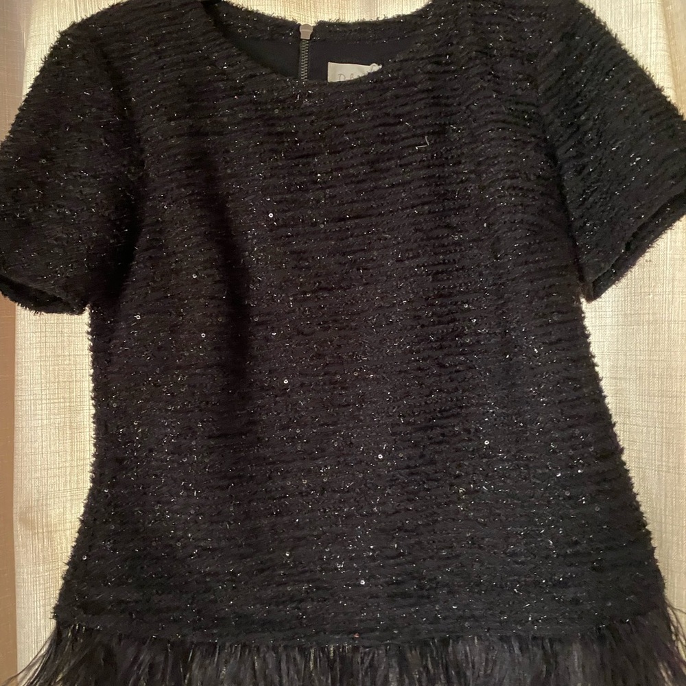 Deletta Black Textured Top with Feathers